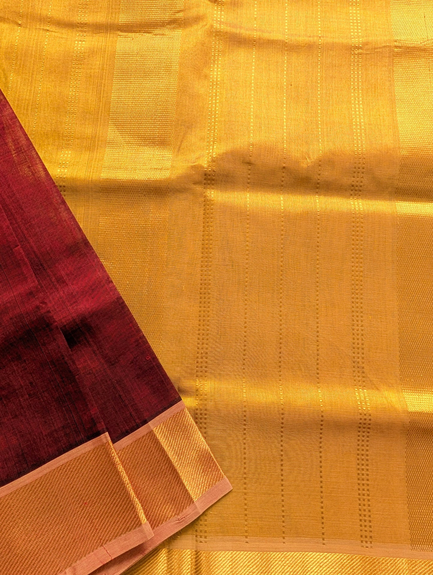 Brown with yellow pure kanchi silk cotton saree