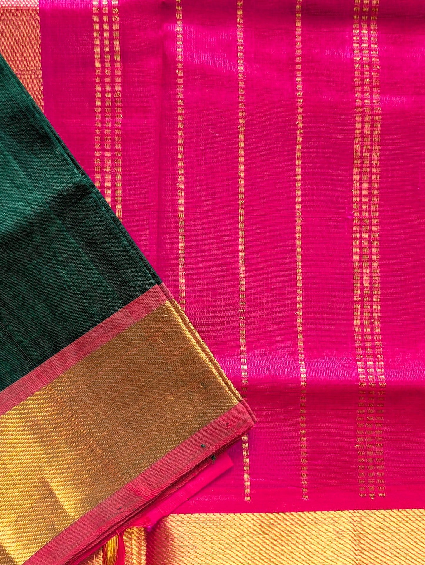 Bottle Green with Pink Pure Kanchi Silk Cotton Saree