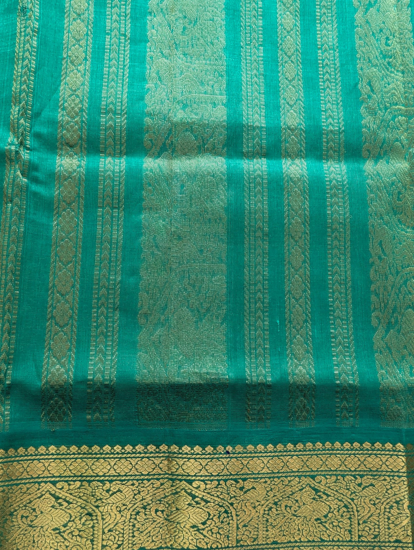 Off White and Cyan Koravi Pure Kanchi Silk Cotton
