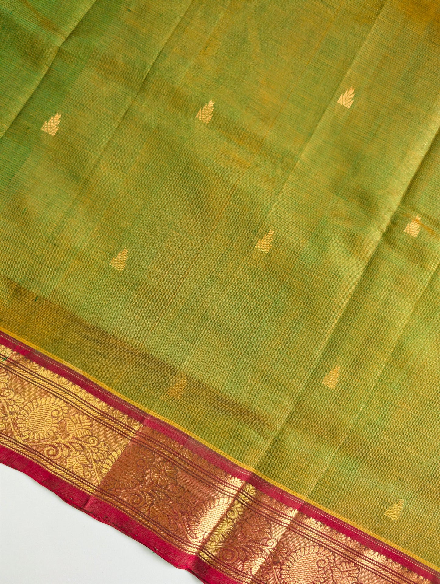 Green with Red Vaira Oosi Pure Kanchi Silk Cotton with Buttas