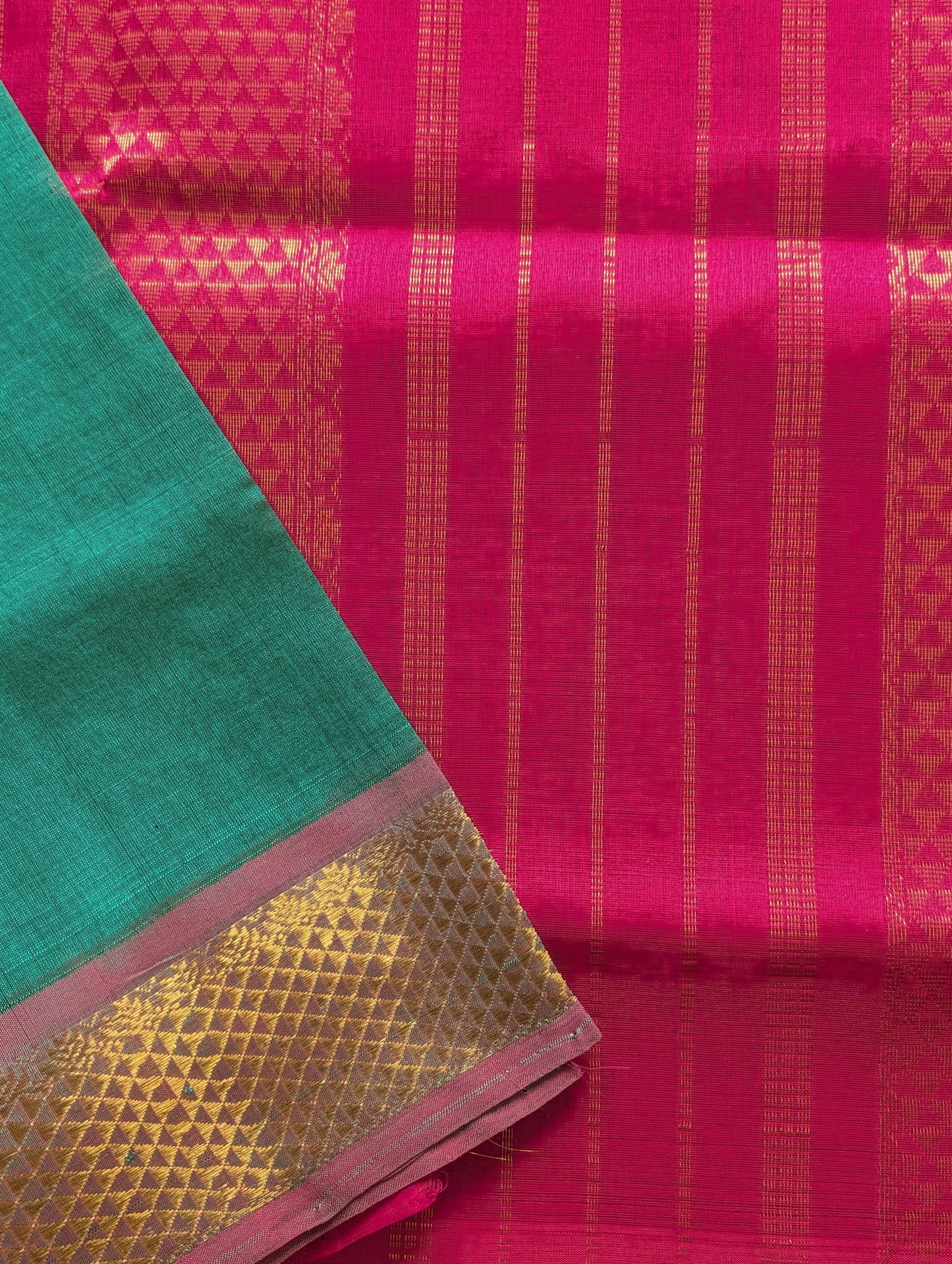 Cyan Blue with Pink Pure Kanchi Silk Cotton Saree