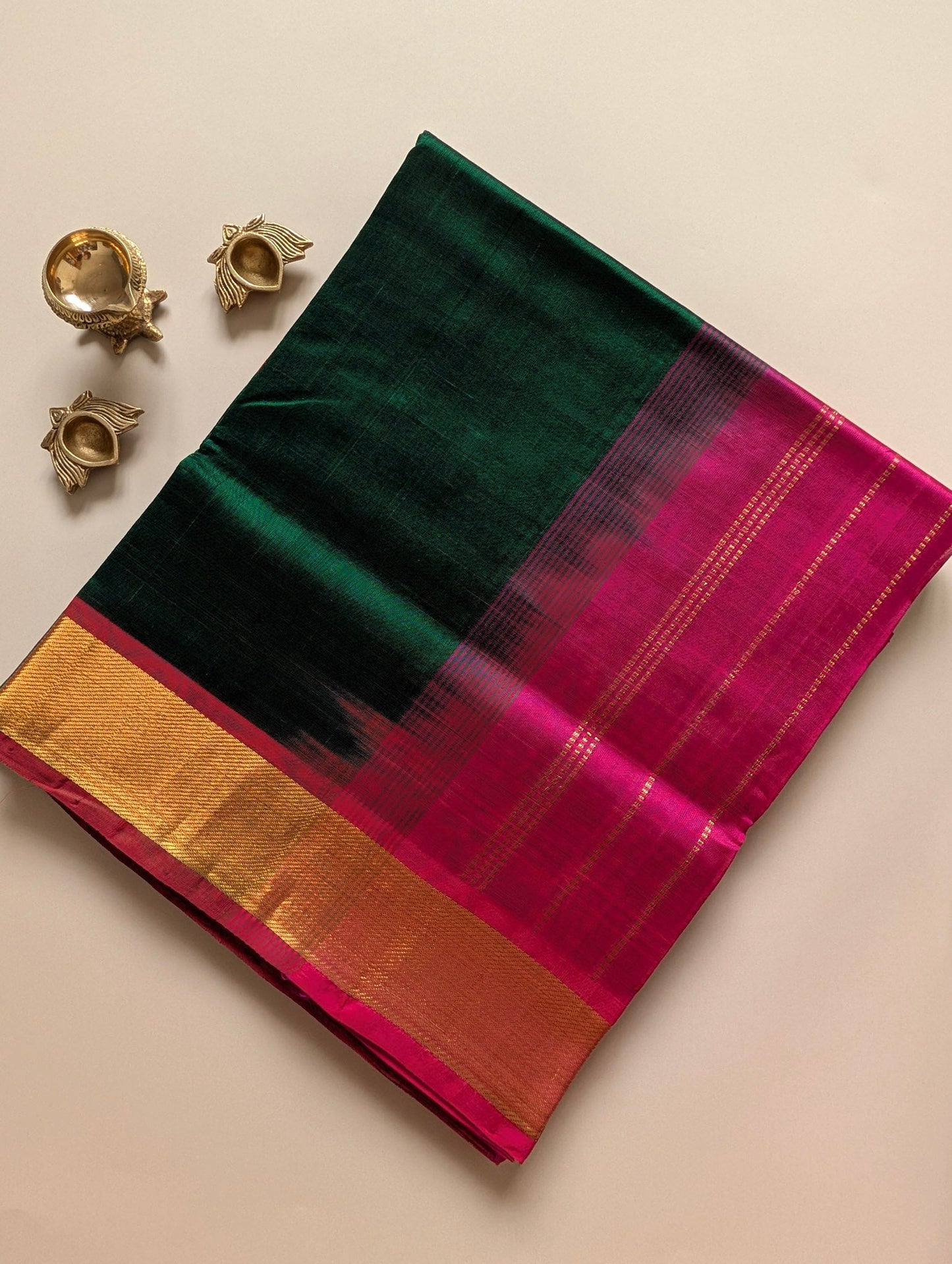 Bottle Green with Pink Pure Kanchi Silk Cotton Saree