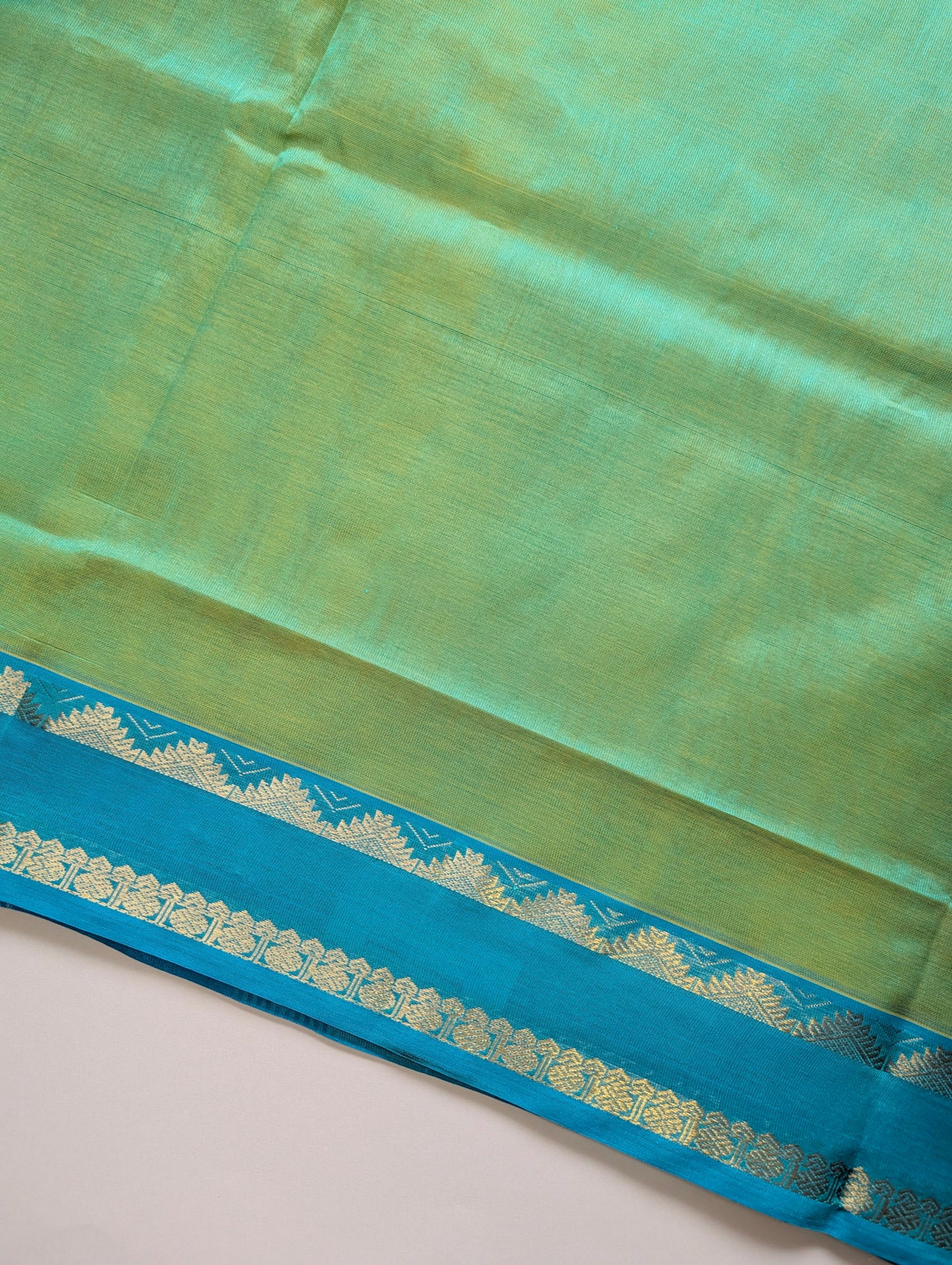 Green and Blue Pure Kanchi Silk cotton Saree