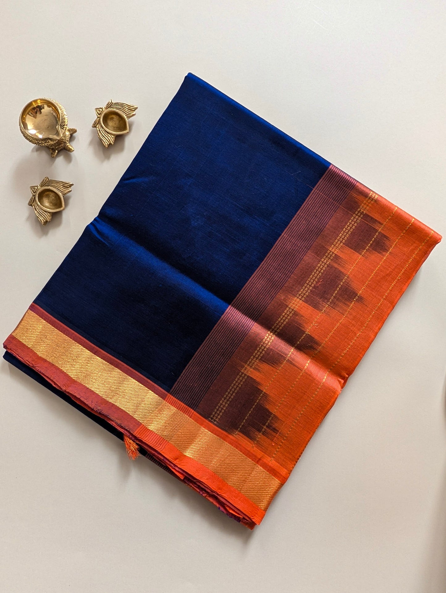 Ink Blue with Orange Pure Kanchi Silk Cotton Saree