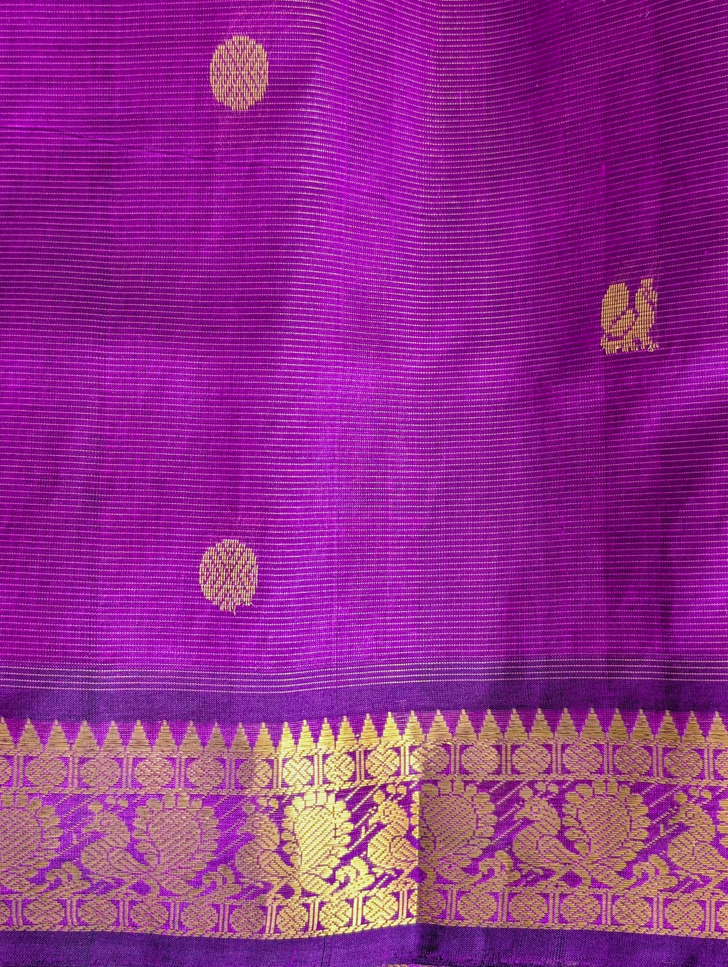 Purple Vaira Oosi Pure Kanchi Silk Cotton Saree with Buttas
