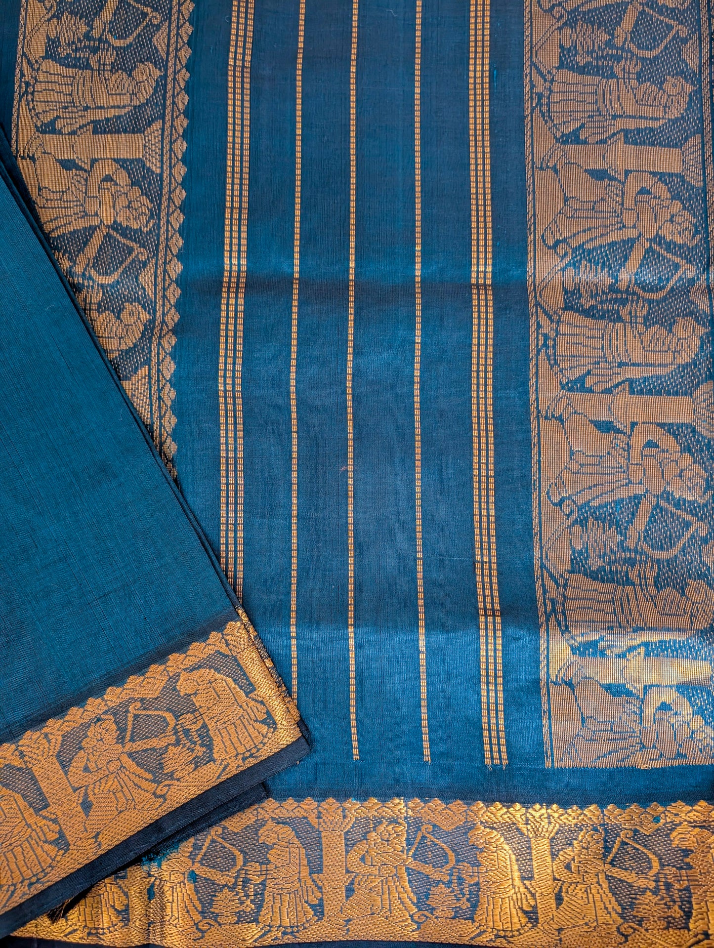 Green Blue Dual shade Pure Kanchi Silk Cotton Saree