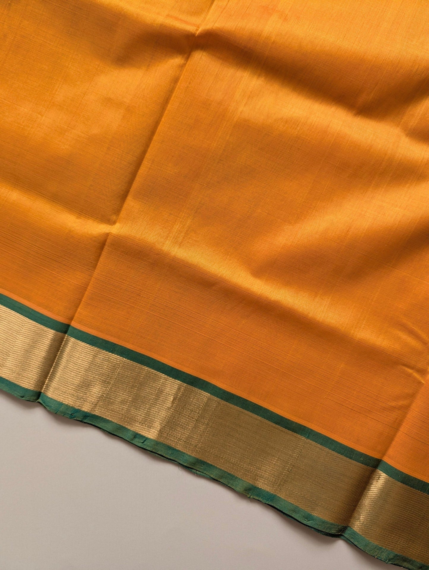 Golden Yellow with Green Pure Kanchi Silk Cotton Saree