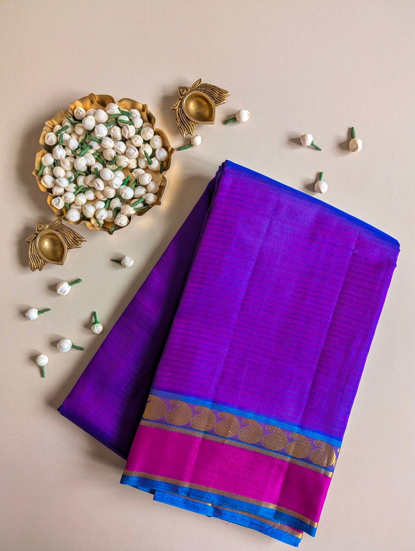 Purple with Blue Pure Silk Saree