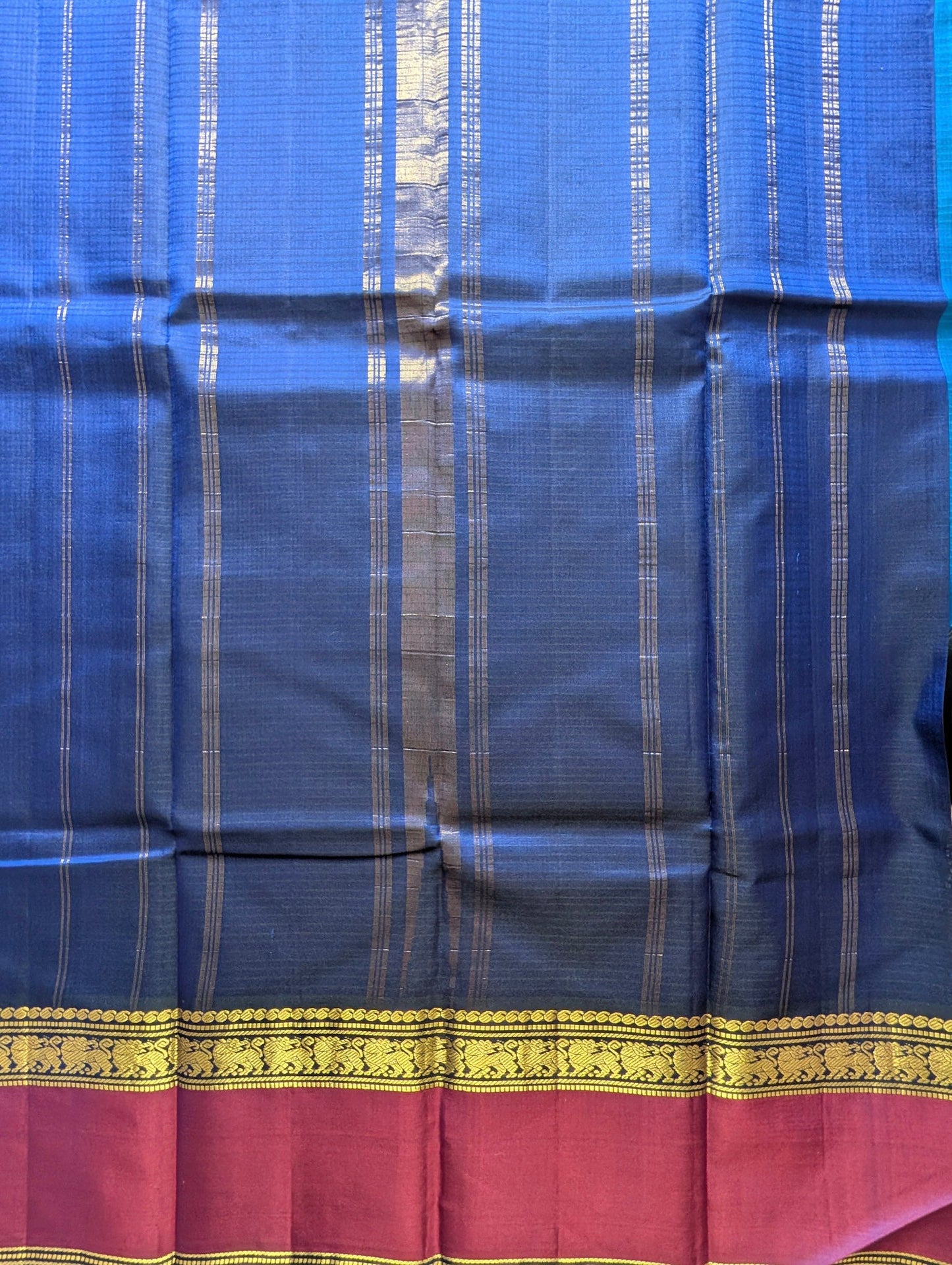 Blue and Purple Pure Silk Saree