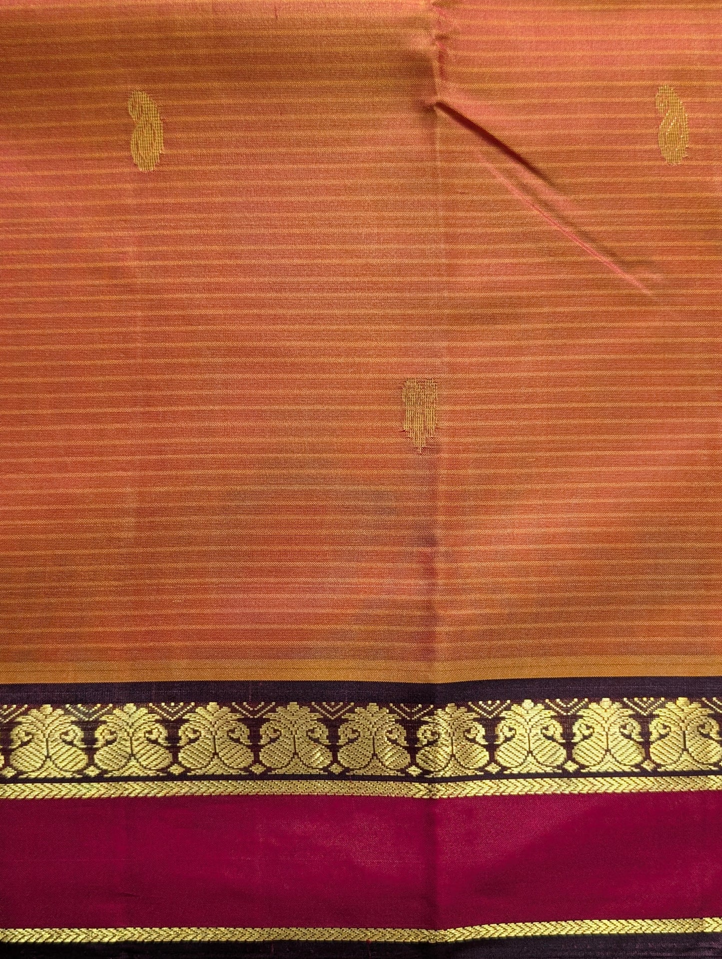Orange with Maroon Pure Silk Saree