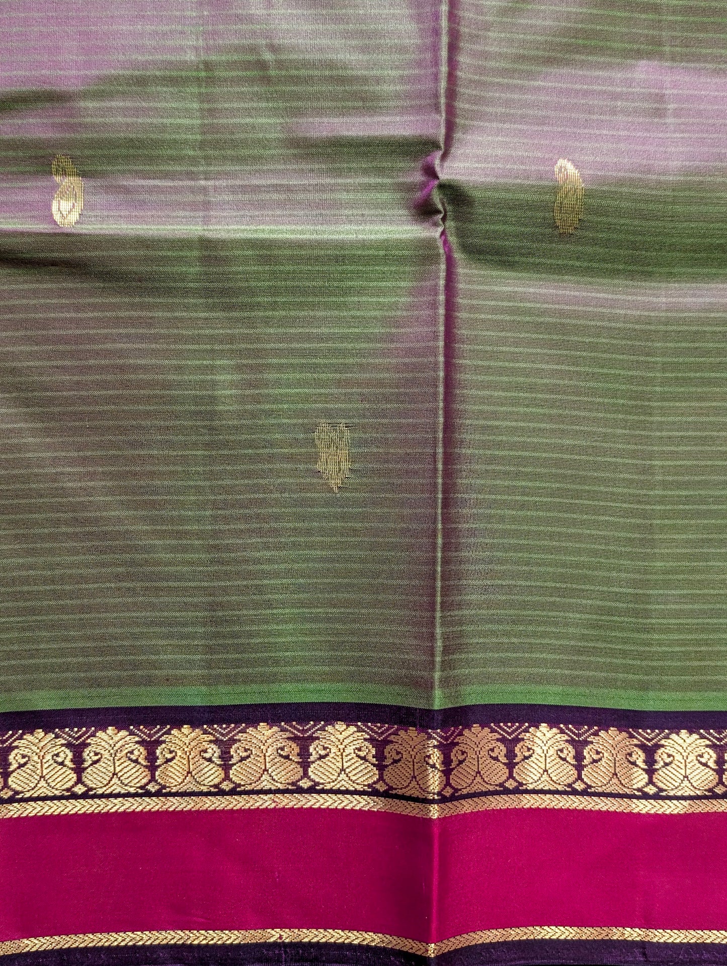 Dual shade Green lightweight Pure Kanchi Silk saree