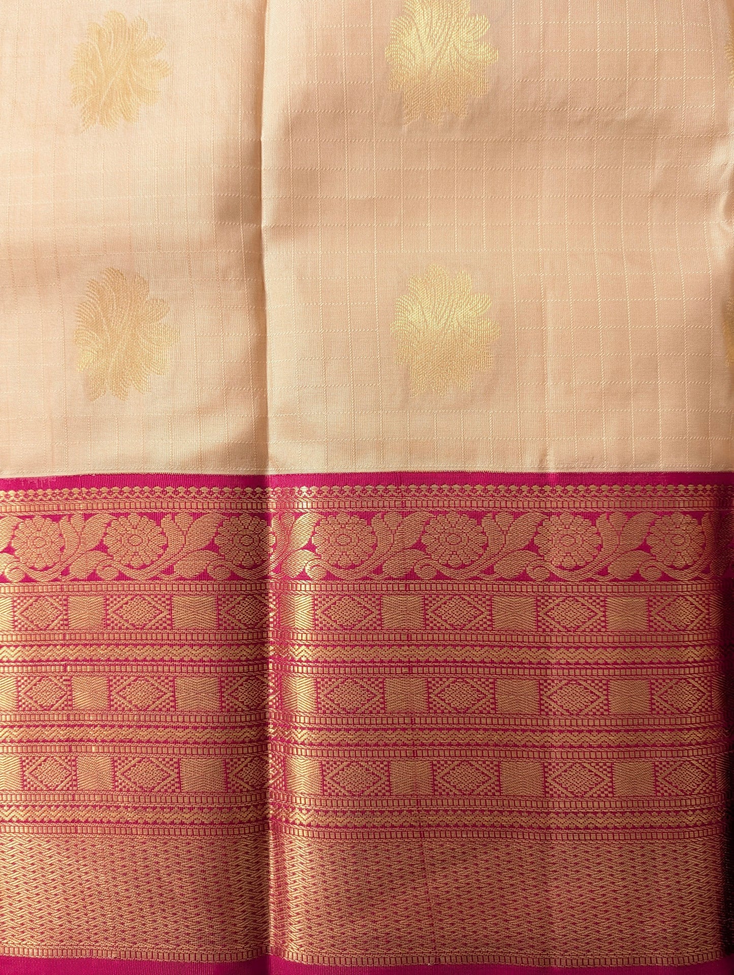 Beige and Pink Kanjeevaram Silk Saree