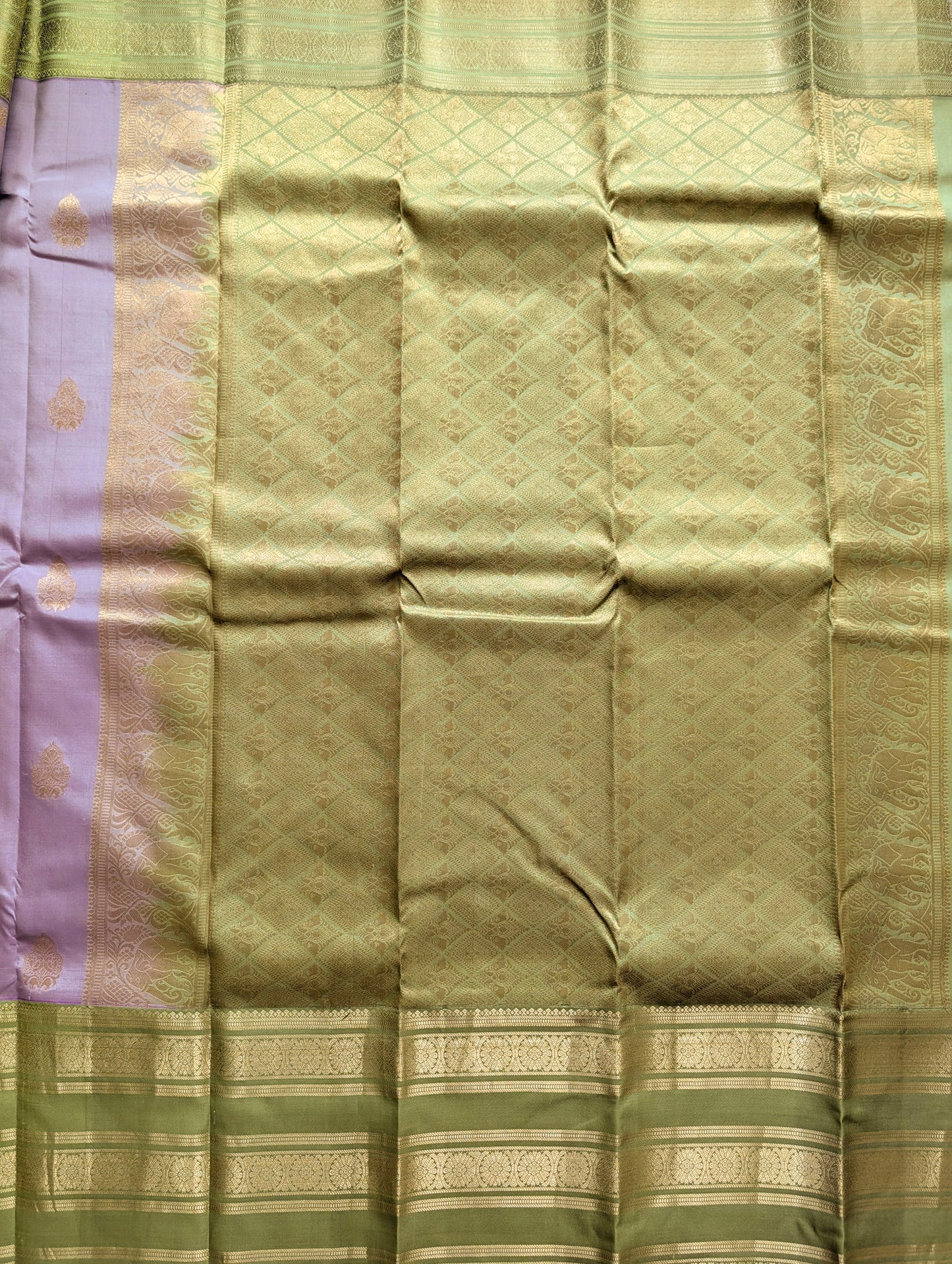 Pastel Purple with green Kanjeevaram Silk Saree