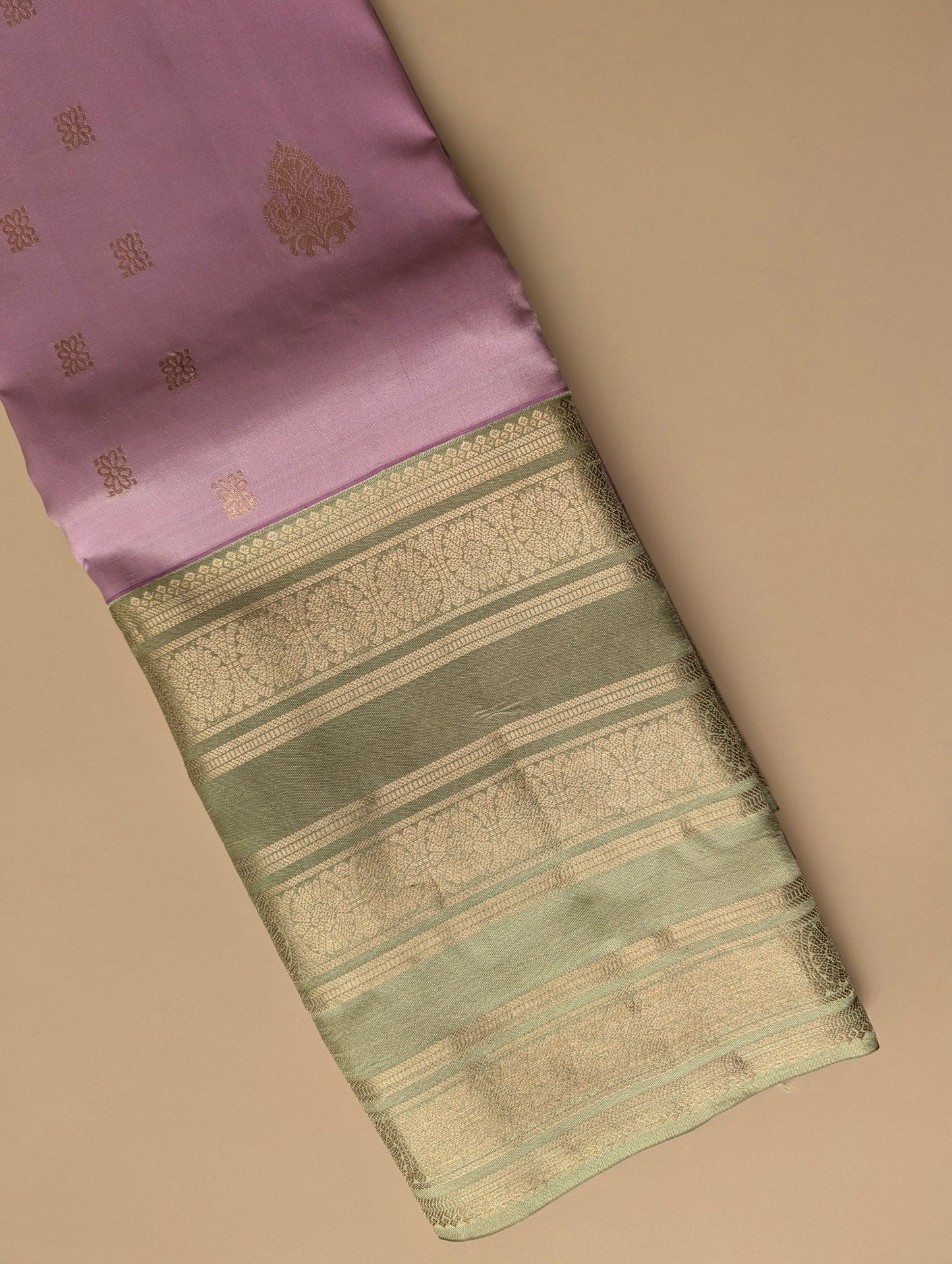 Pastel Purple with green Kanjeevaram Silk Saree