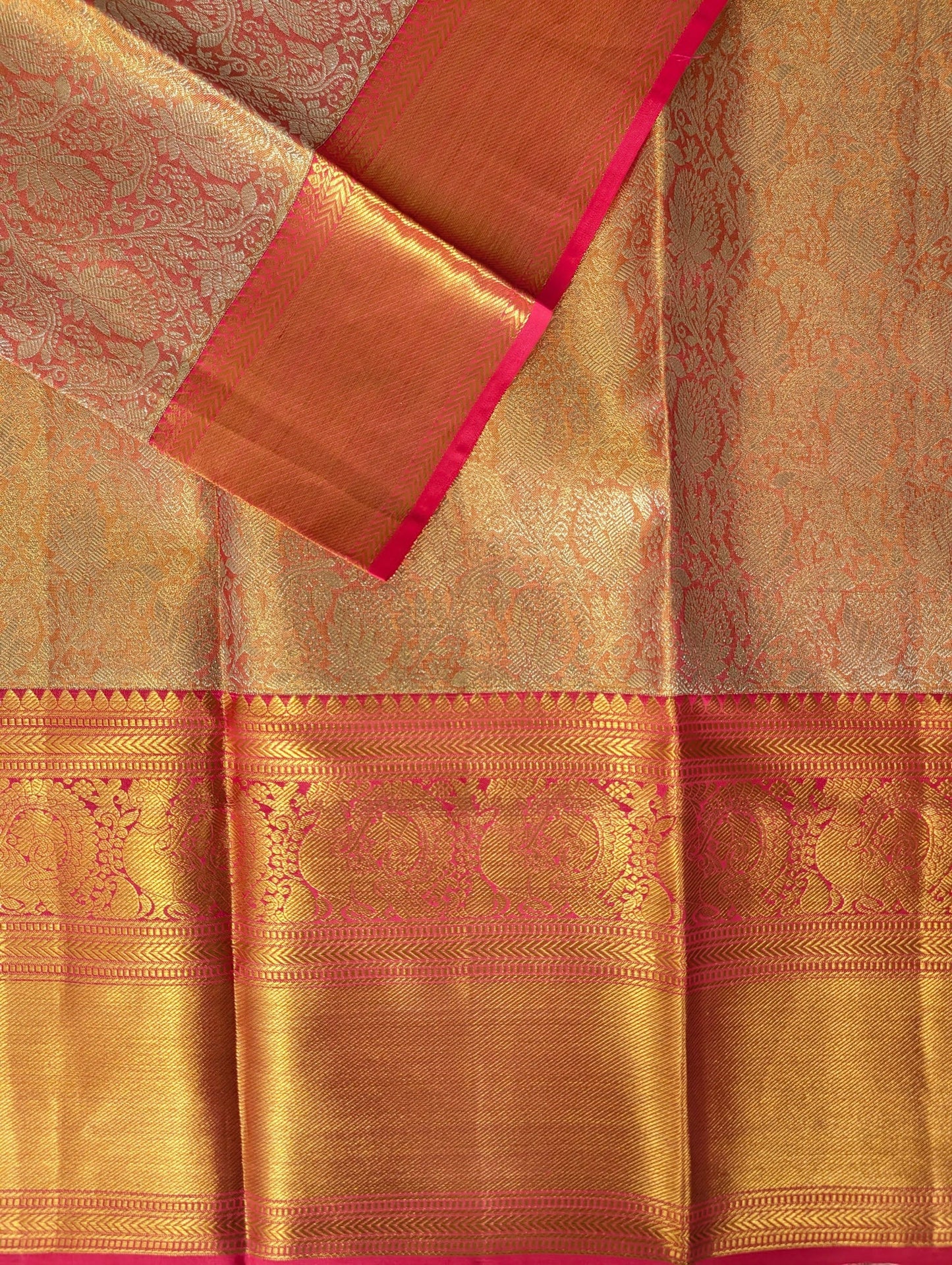 Brocade Pastel Orange Kanjeevaram Silk Saree