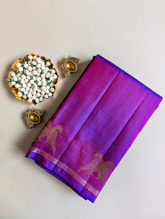 Dual shade Purple Pure 3G Zari Kanjeevaram Silk Saree