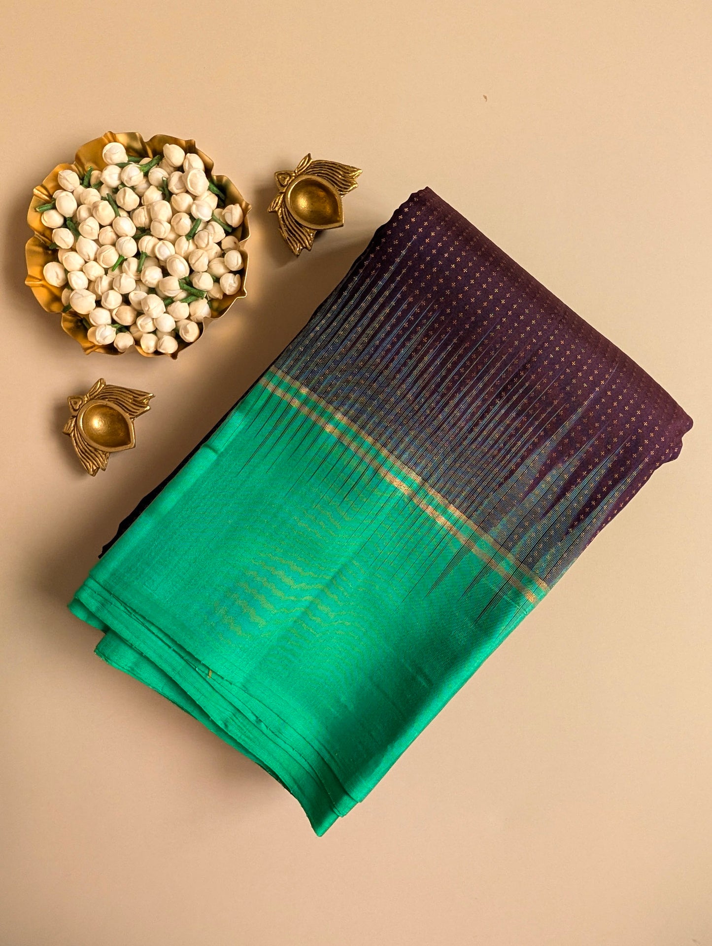 Brinjal Purple with Cyan Soft silk saree