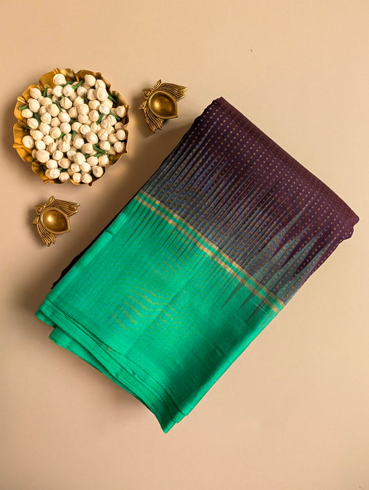 Brinjal Purple with Cyan Soft silk saree