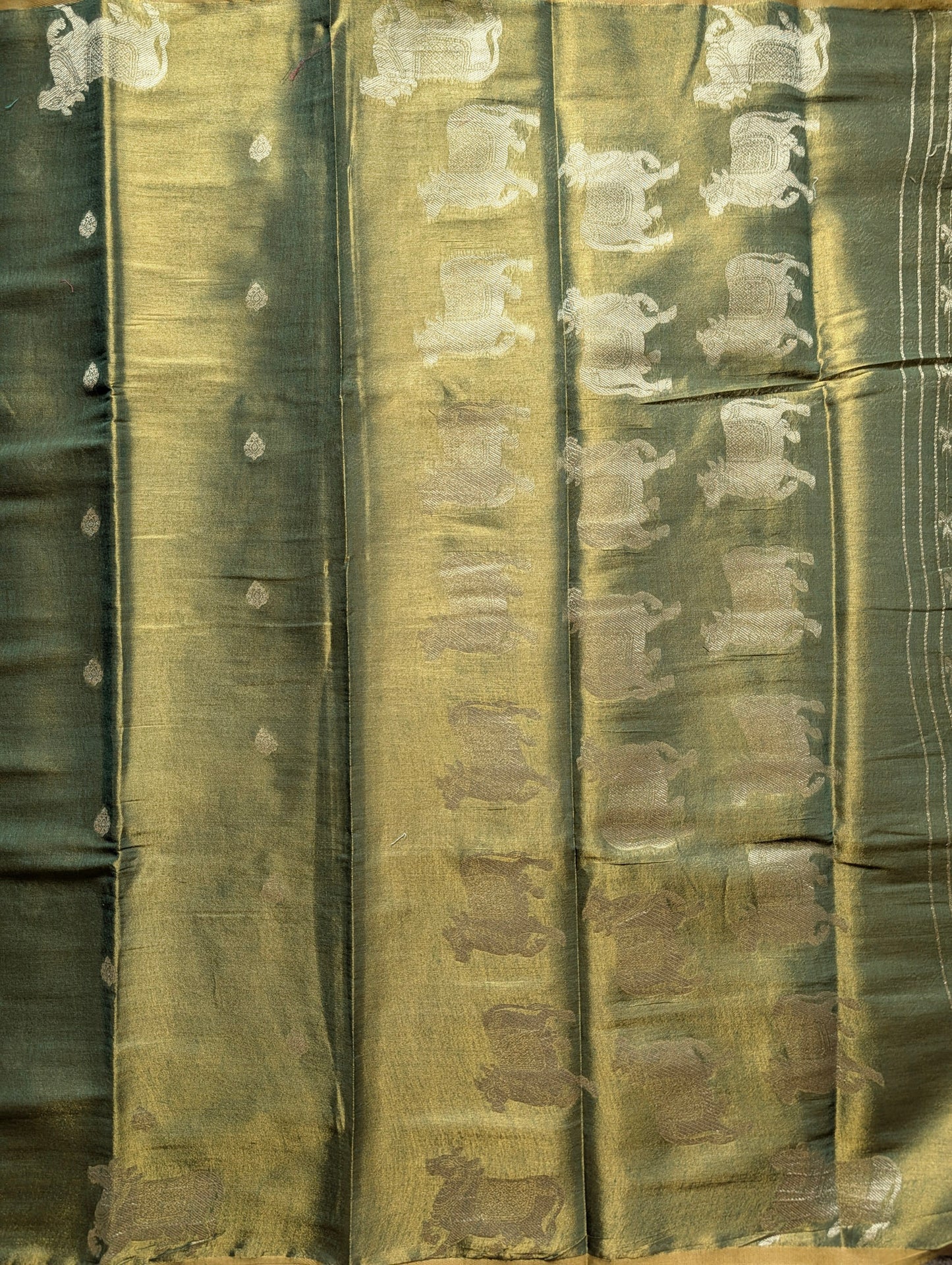 Dark Green Pichwai Semi Tissue Silk saree