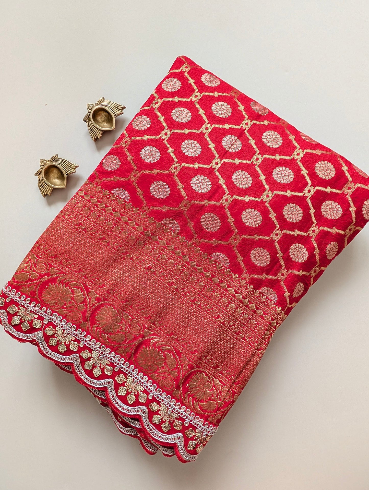 Semi Banarasi Silk Saree with Scallop Border