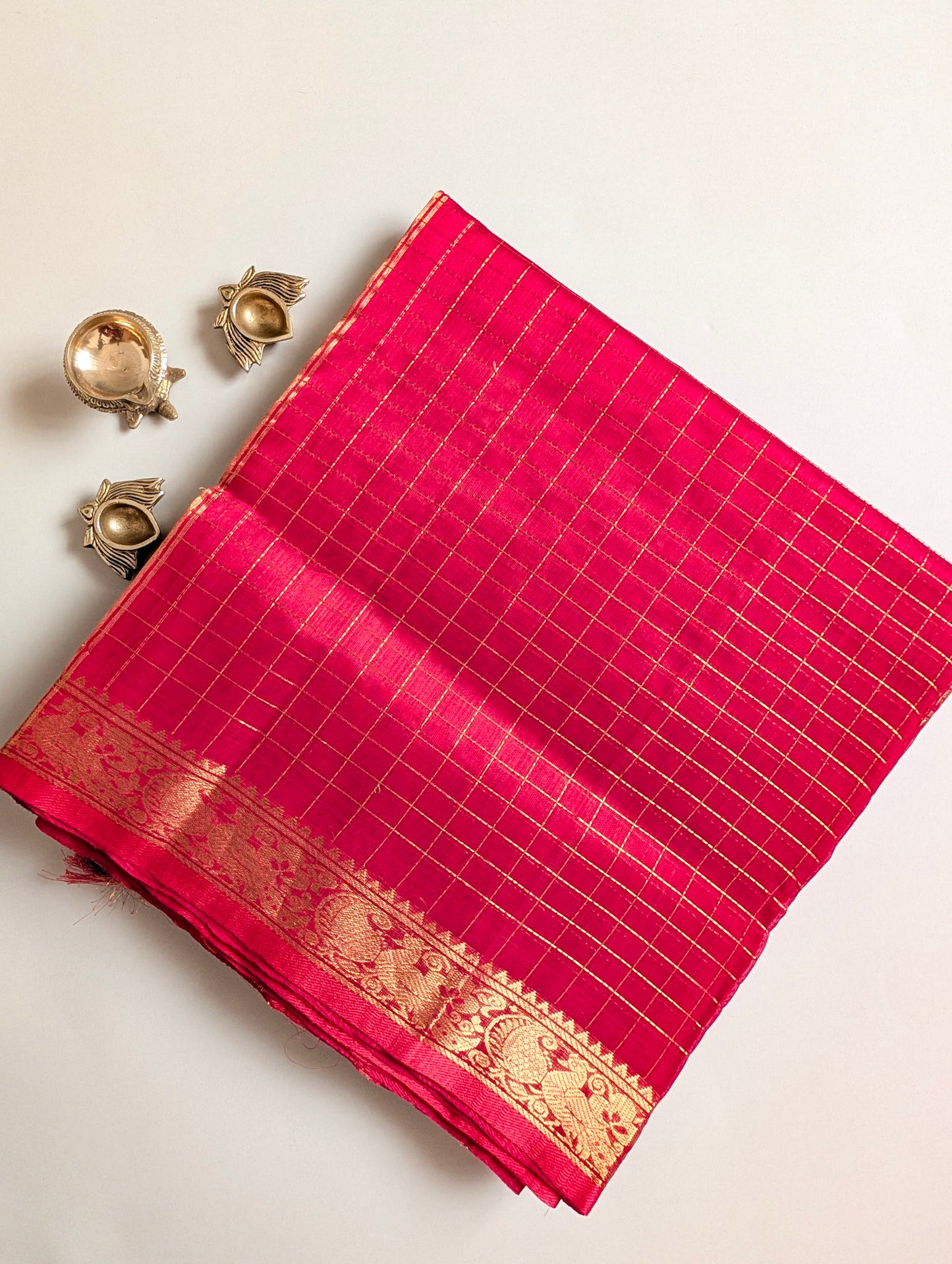 Kumkum Red checks Pure Kanchi silk cotton