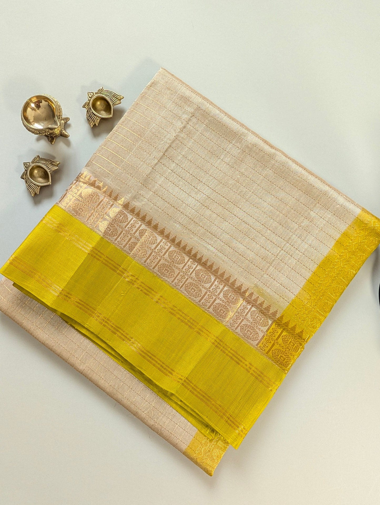 Beige with yellow Pure Kanchi Silk Cotton Saree