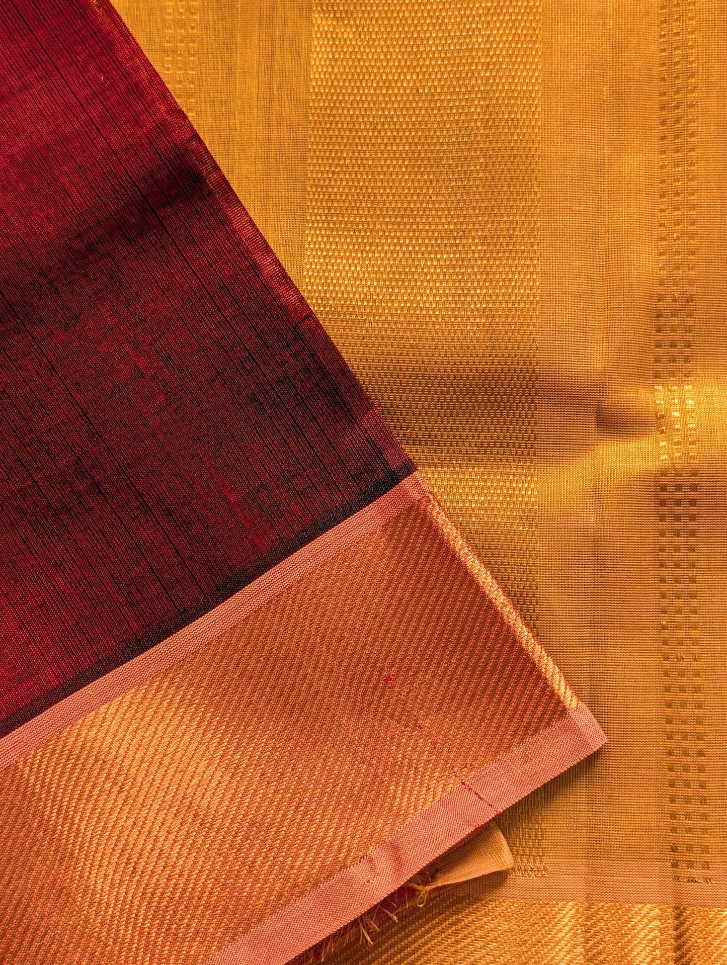 Brown with yellow pure kanchi silk cotton saree