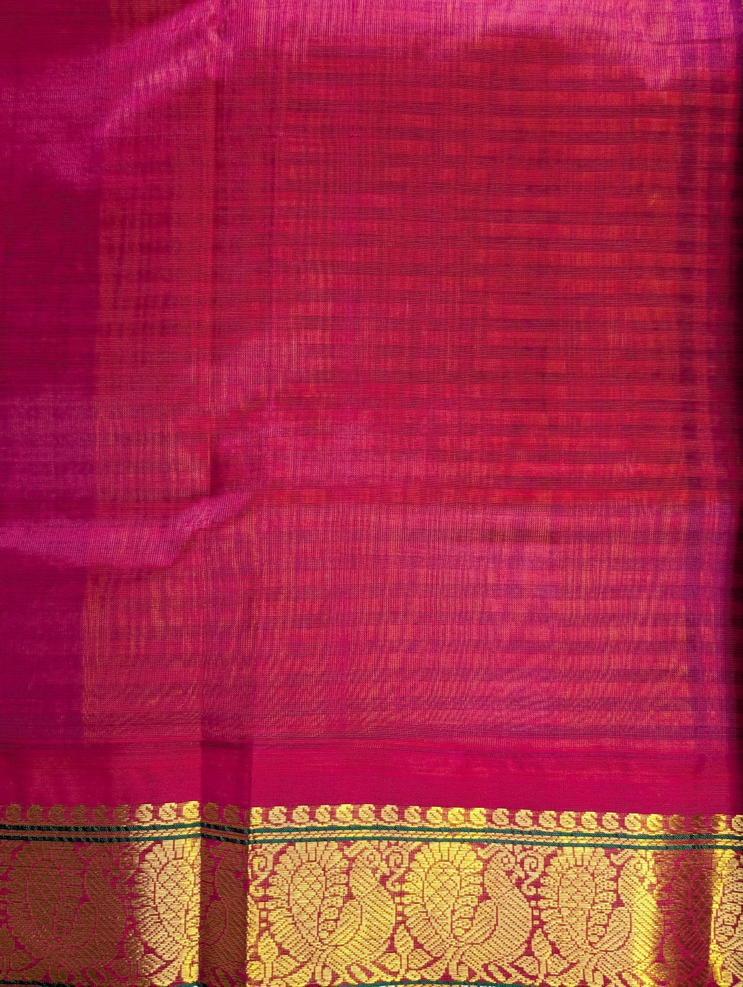 Yellow and black checks with pink peacock border