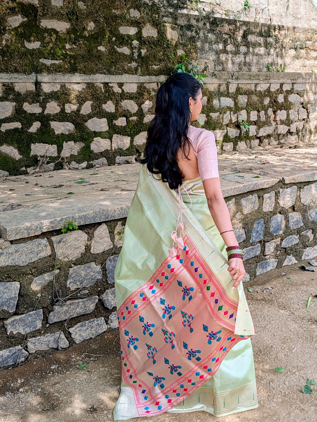 Green Tissue Paithani Semi Silk Saree