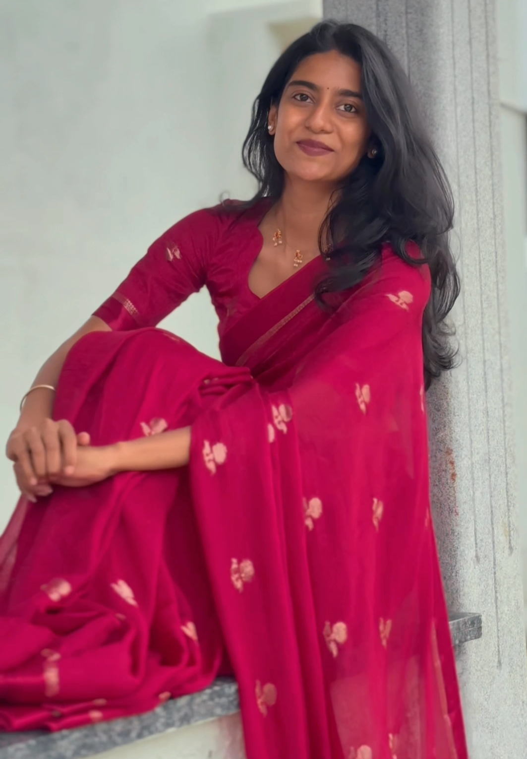 Maroon Khadi Viscose Saree