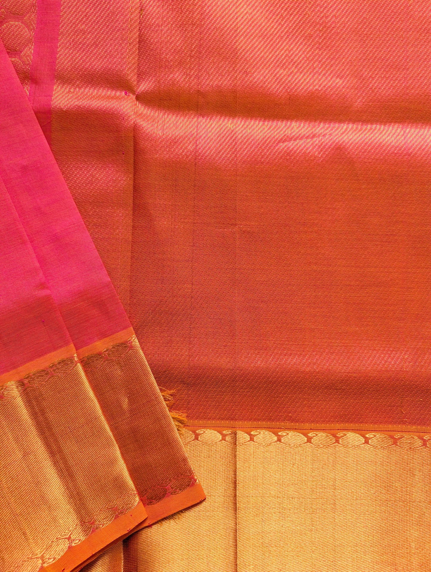 Sunset Orange with mango motifs Pure Kanchi silk cotton saree