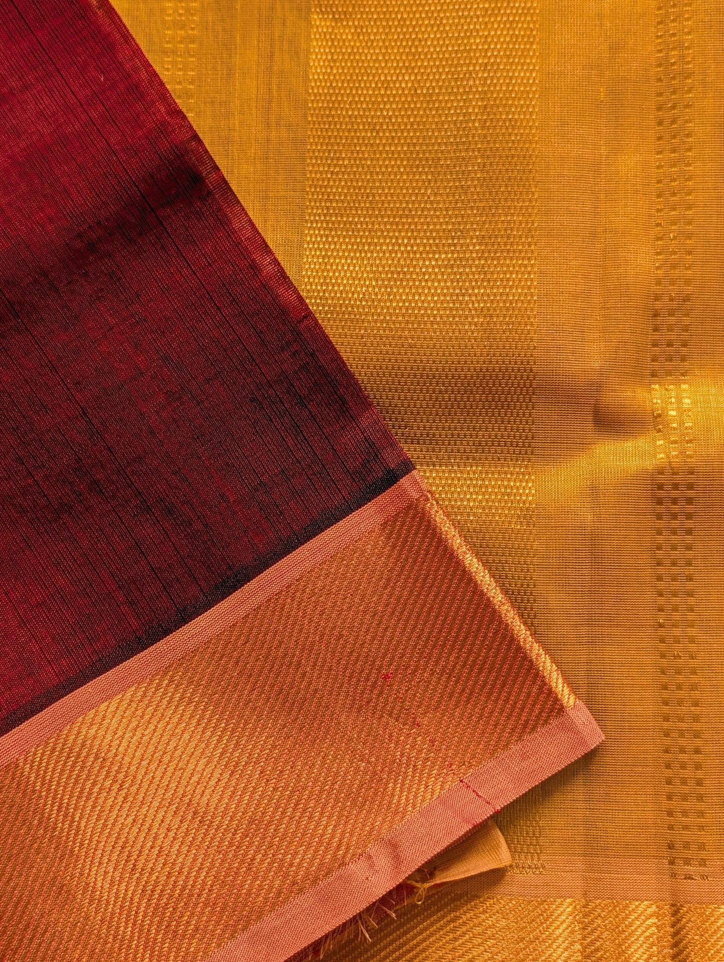 Brown with yellow pure kanchi silk cotton saree