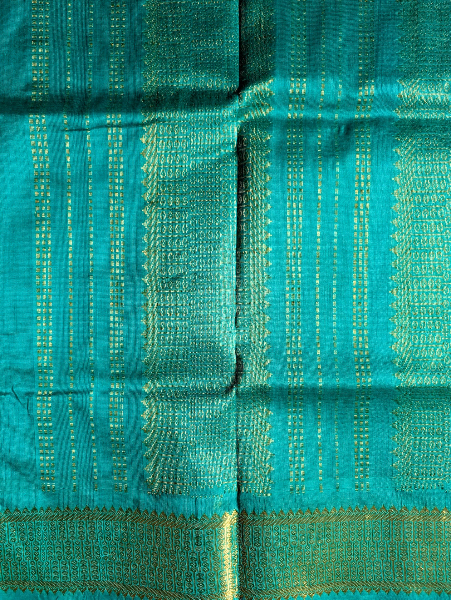 Red with Turquoise Pure Kanchi silk cotton saree