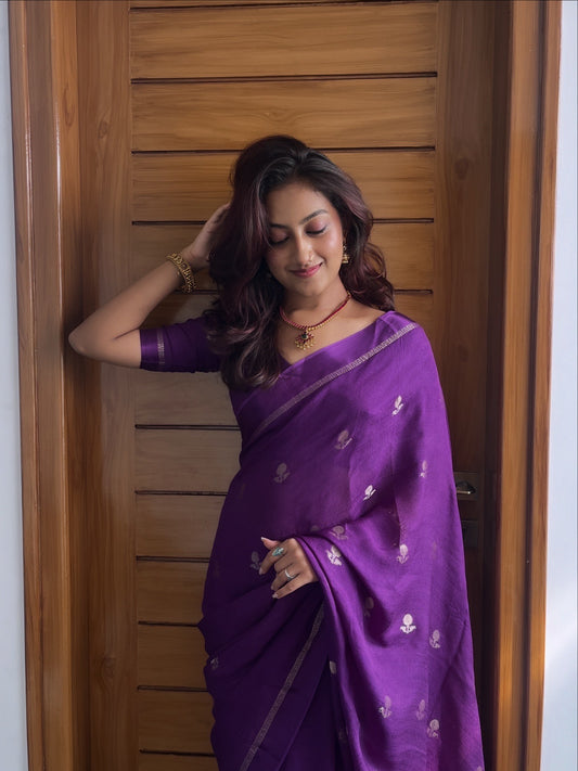 Purple Khadi Viscose Saree
