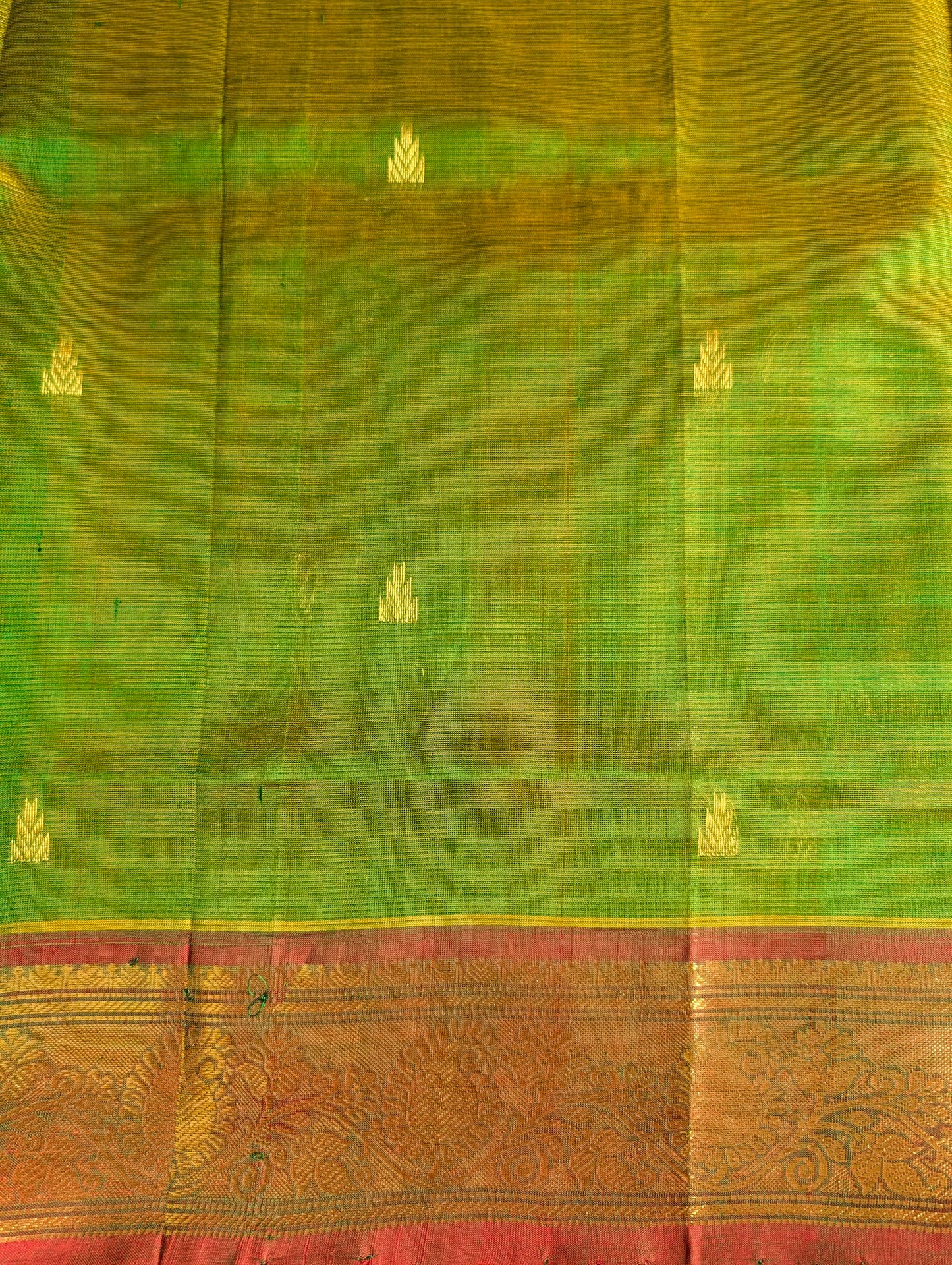 Green with Red Vaira Oosi Pure Kanchi Silk Cotton with Buttas