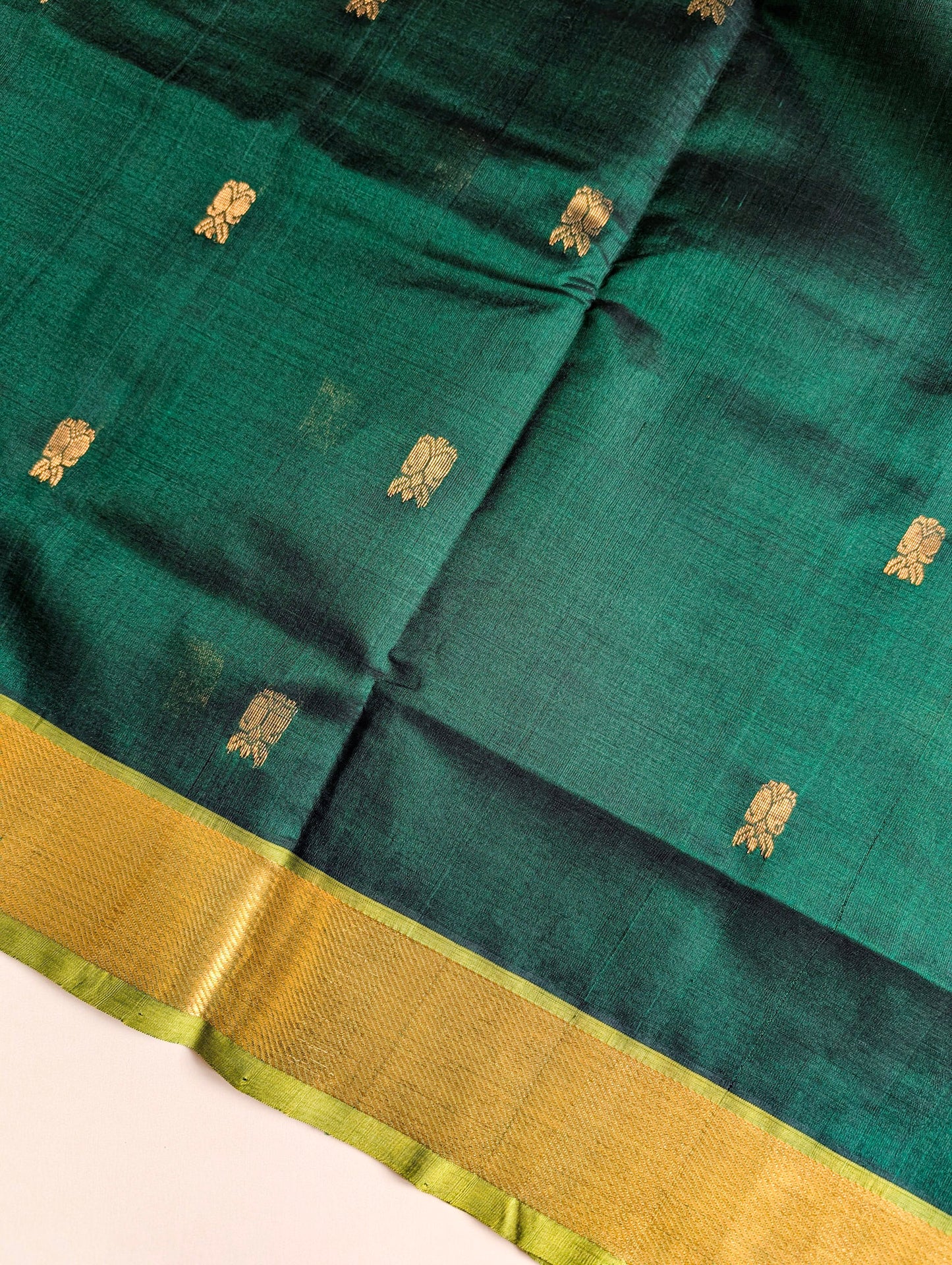 Bottle green with leaf green Kanchi silk cotton saree