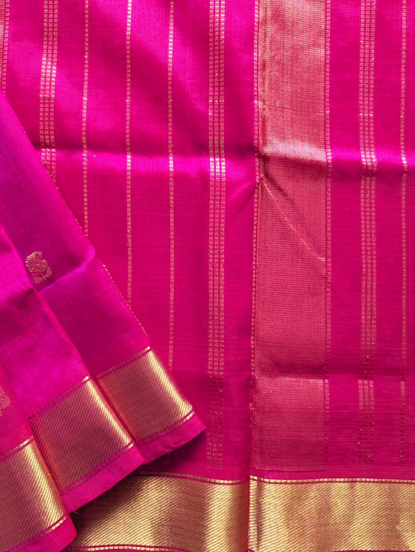 Pink Pure Kanchi Silk cotton Saree with Buttas