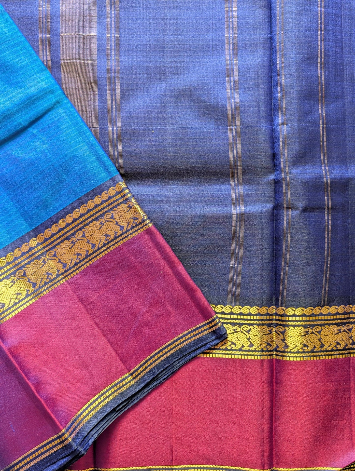 Blue and Purple Pure Silk Saree