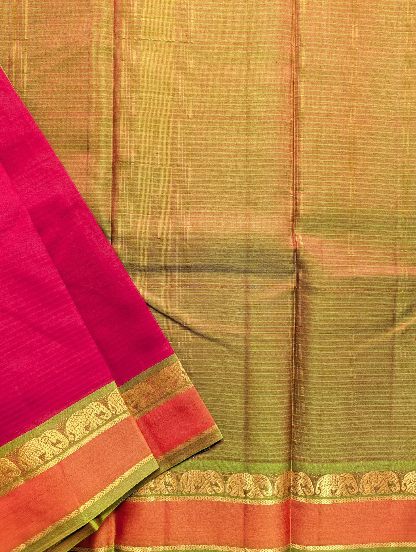Red with Green Pure Silk Saree