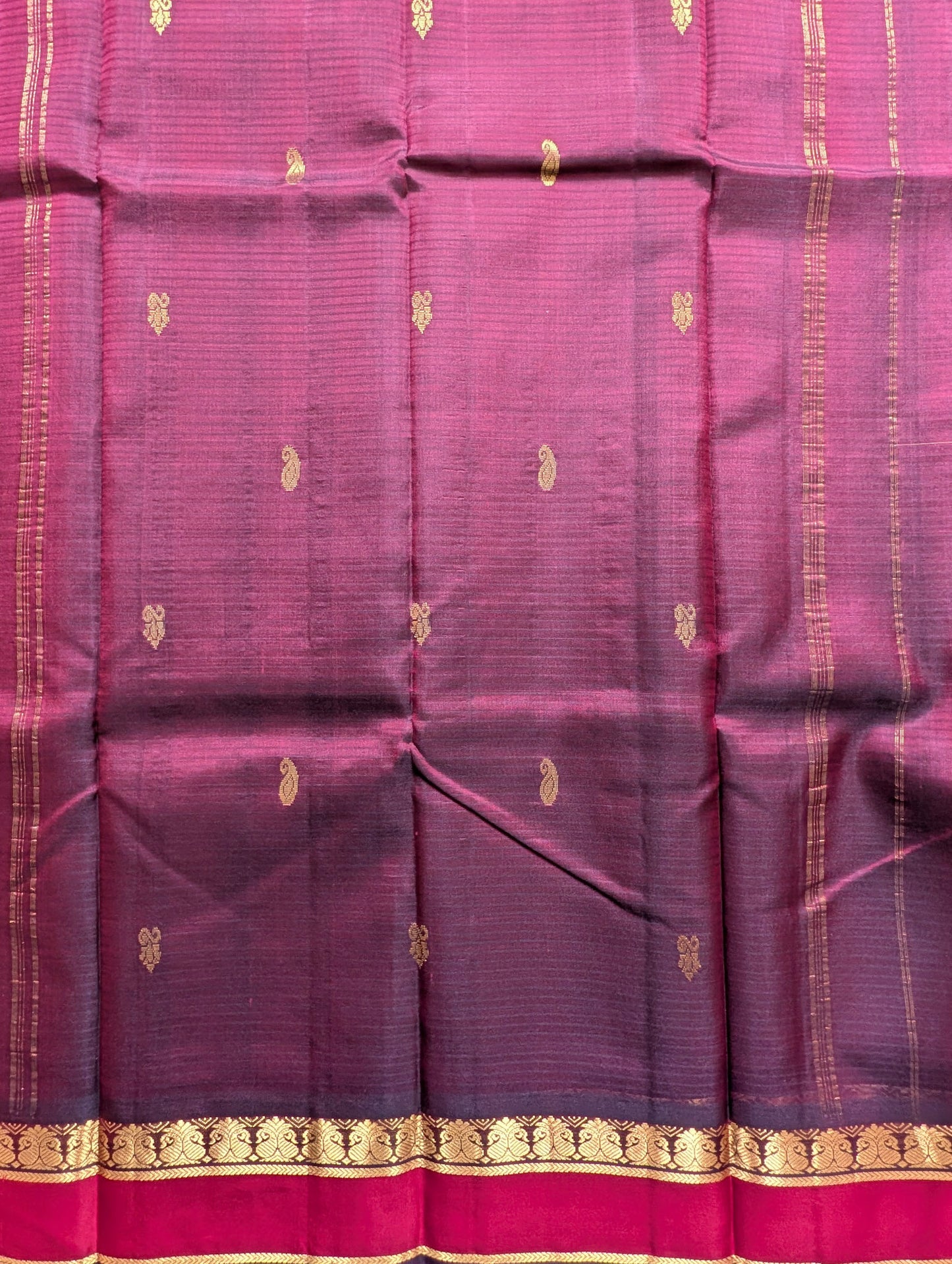 Orange with Maroon Pure Silk Saree