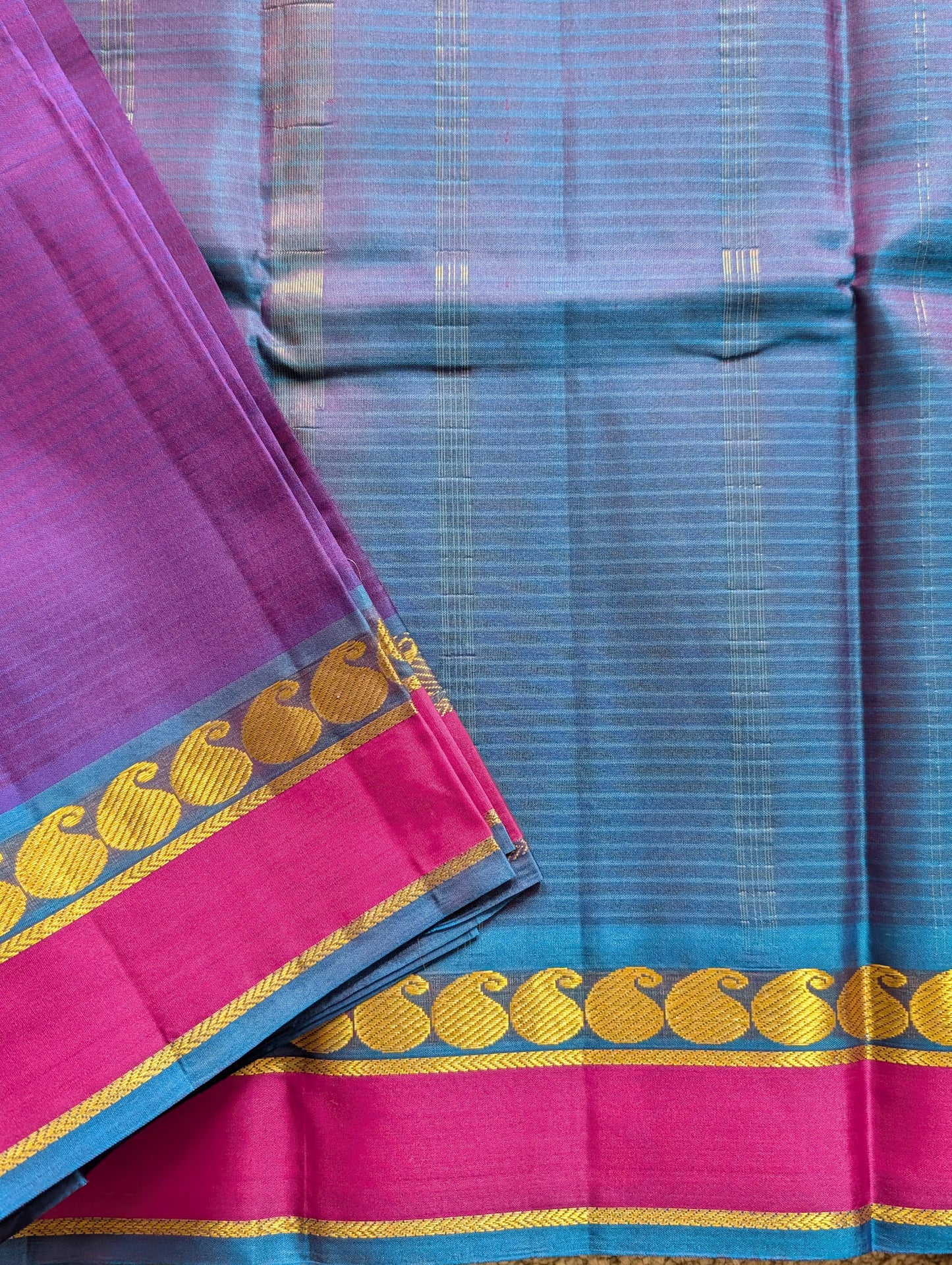 Purple with Blue Pure Silk Saree