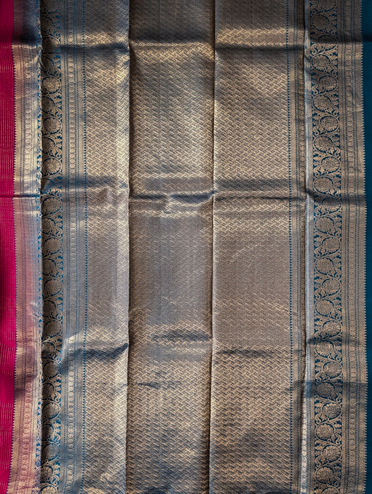 Pink checks Borderless Kanjeevaram Silk Saree