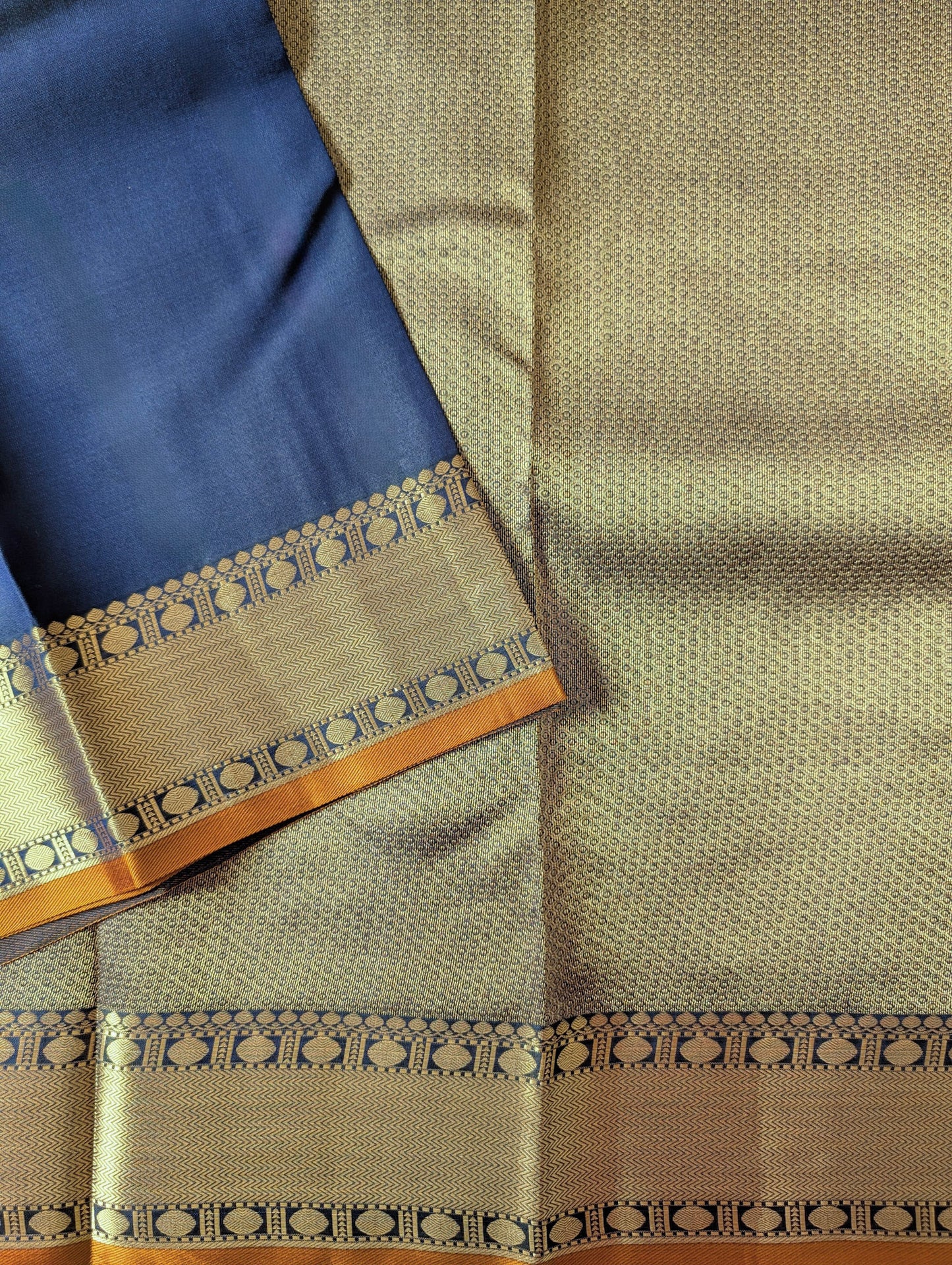 Blue with mustard Kanjeevaram Silk Saree