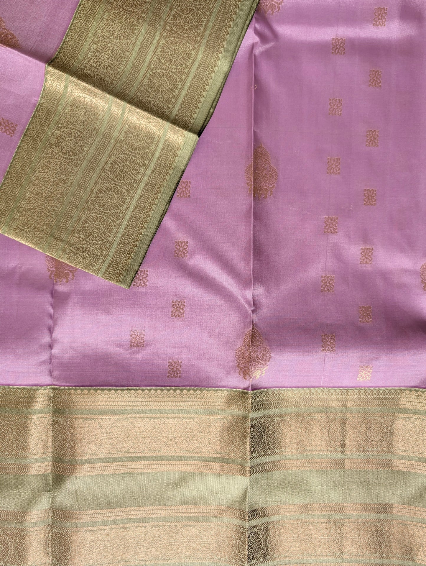 Pastel Purple with green Kanjeevaram Silk Saree