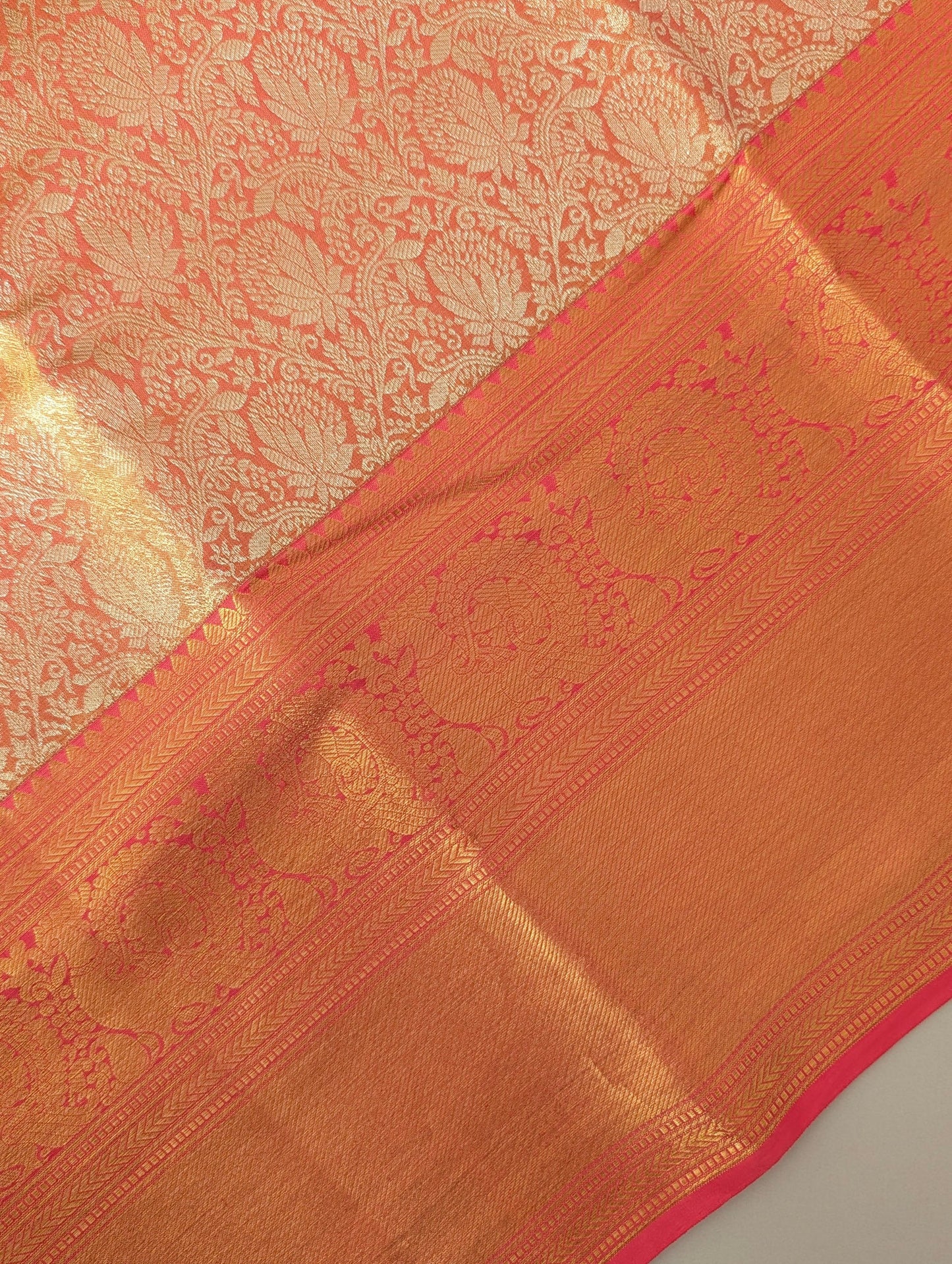 Brocade Pastel Orange Kanjeevaram Silk Saree