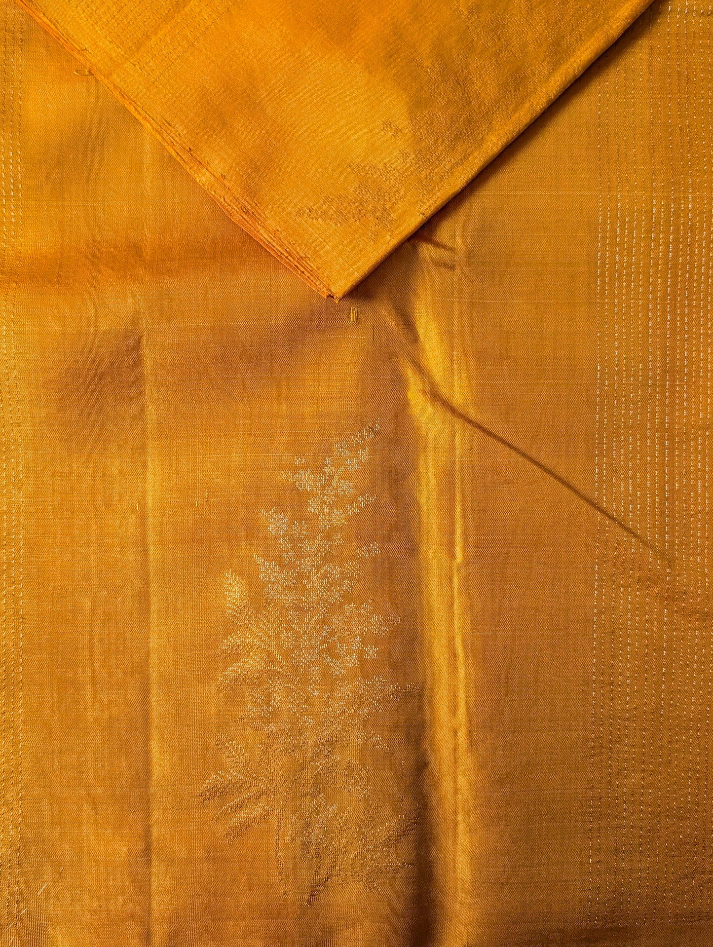 Golden Yellow with Red Borderless Kanjeevaram Silk Saree