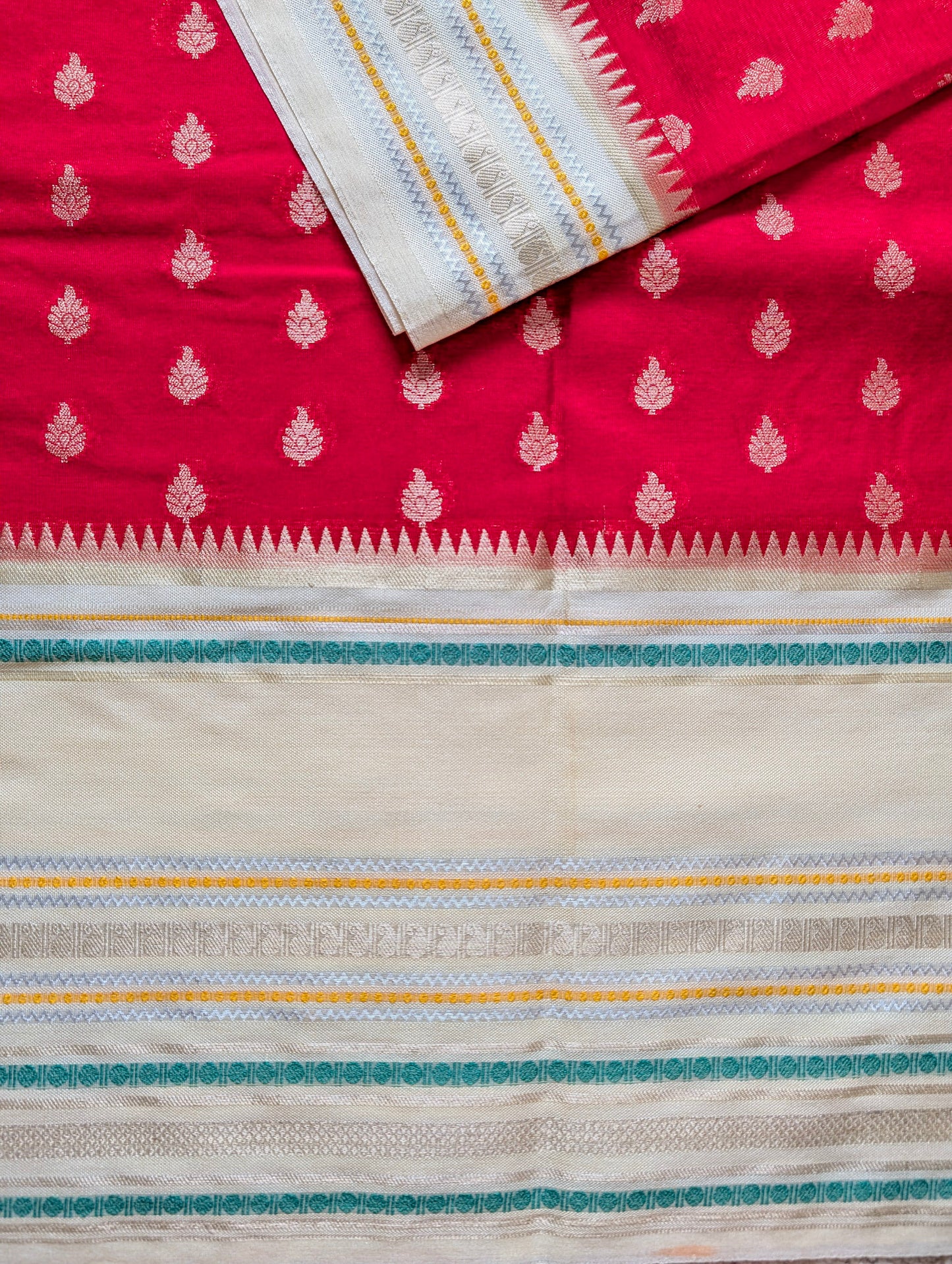 Red and Beige Banarasi Warm Silk Saree