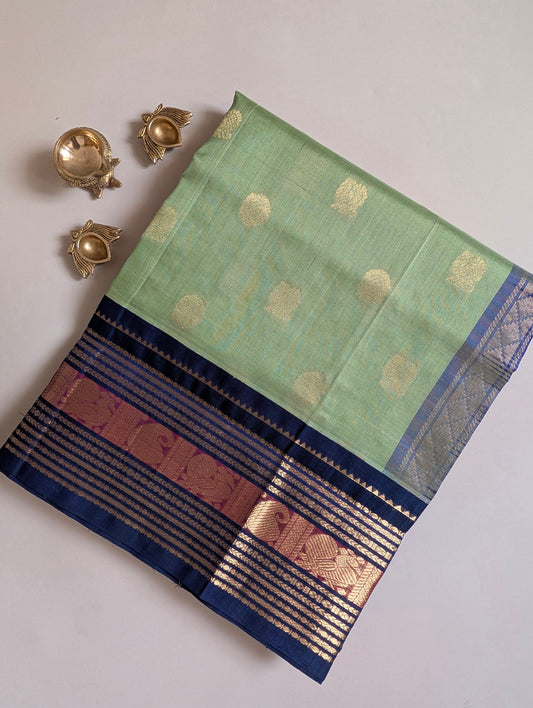 Pista Green with Blue Pure Kanchi silk cotton