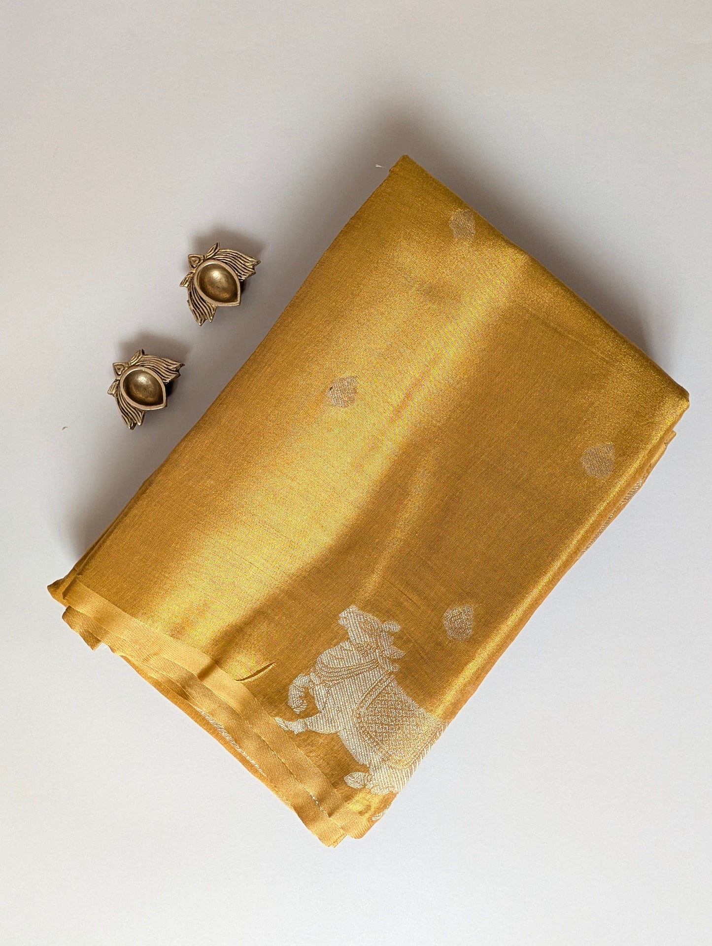 Golden Yellow Pichwai Semi Tissue Silk saree