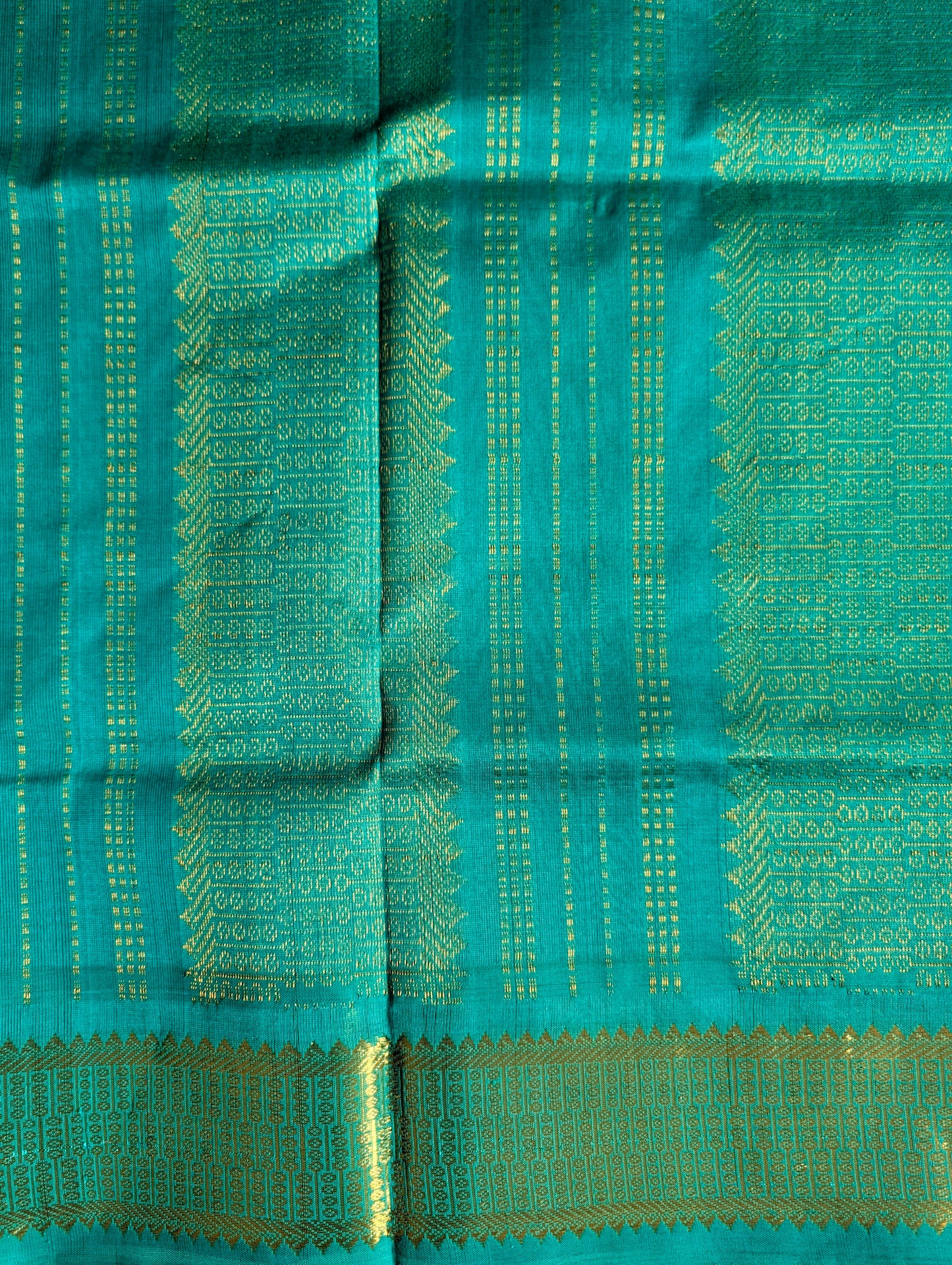 Red with Turquoise Pure Kanchi silk cotton saree